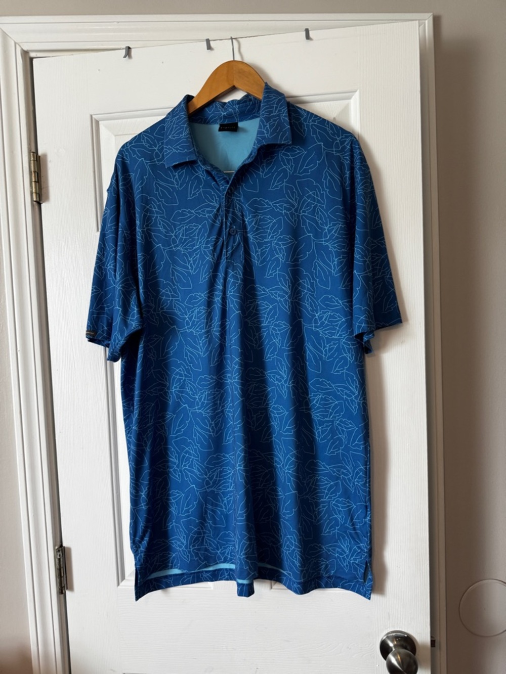 Dunning Golf Men’s XL Blue Performance Polo Shirt Leaf Pattern Extra Large